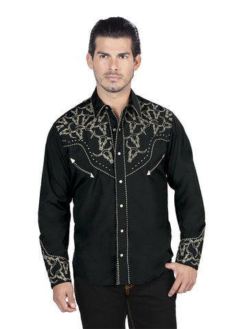 El Señor De Los Cielos Embroidery Shirt Black/Gold 44338