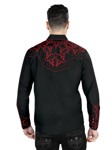 El Señor De Los Cielos Embroidery Shirt Black/Red 44339