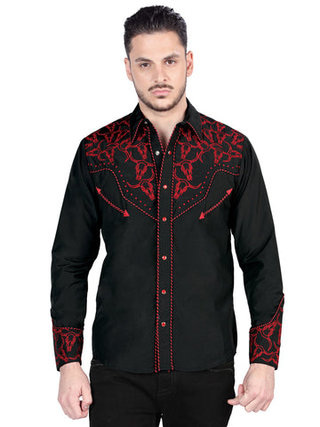 El Señor De Los Cielos Embroidery Shirt Black/Red 44339