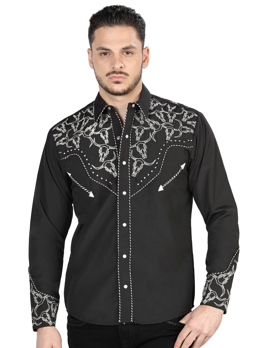 El Señor De Los Cielos Embroidery Shirt Black/White 44340