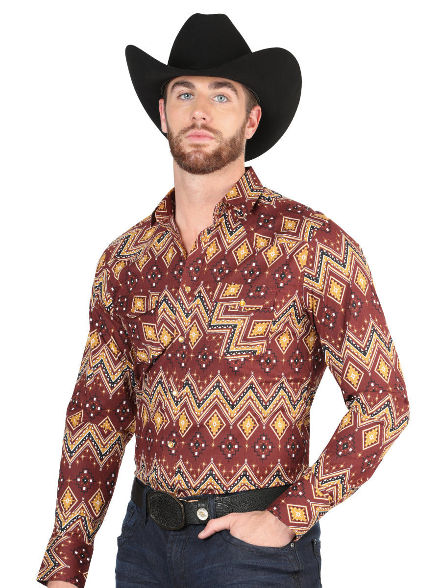 Casual Long-Sleeve Shirt by El General Burgundy 44430