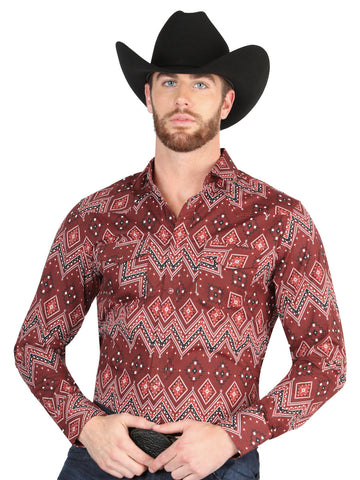 Casual Long-Sleeve Shirt by El General Burgundy 44431