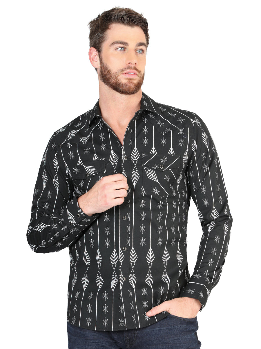 Casual Long-Sleeve Shirt by El General Black/White 44433