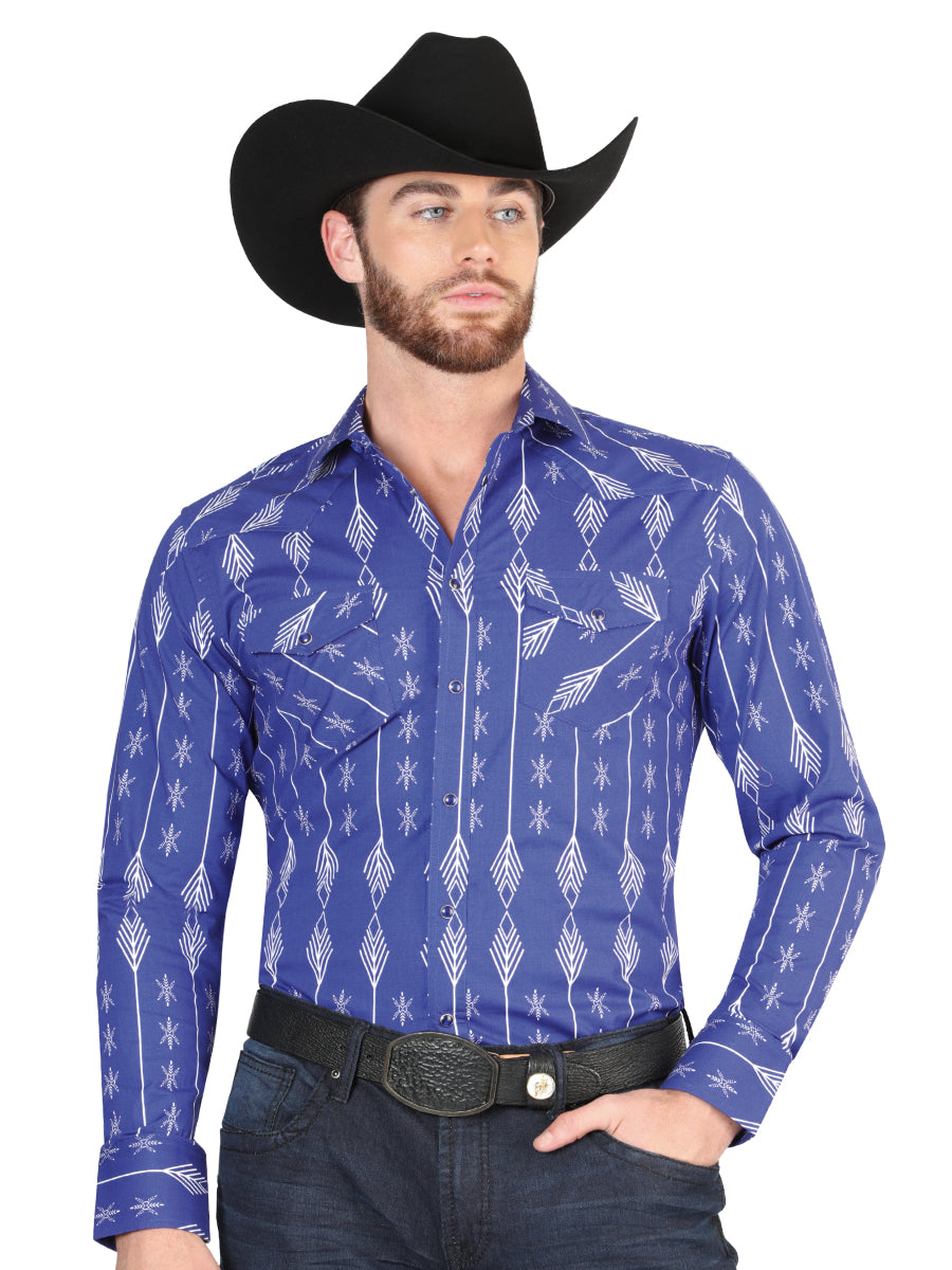 Casual Long-Sleeve Shirt by El General Blue/White 44434