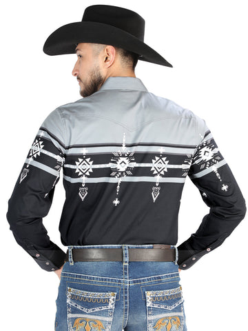 El General - Casual Long Sleeve Shirt - Black/Gray 44452