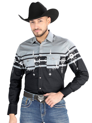 El General - Casual Long Sleeve Shirt - Black/Gray 44452