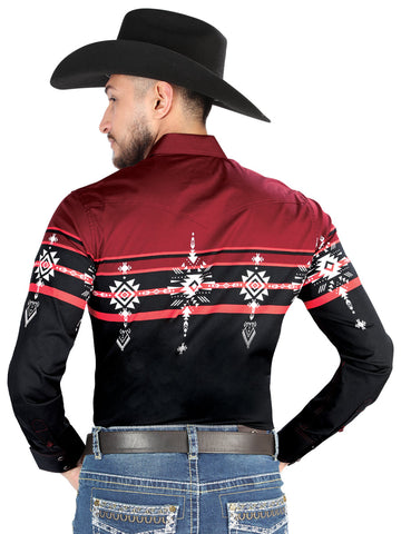 El General - Casual Long Sleeve Shirt - Black/Burgundy 44454