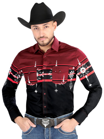 El General - Casual Long Sleeve Shirt - Black/Burgundy 44454