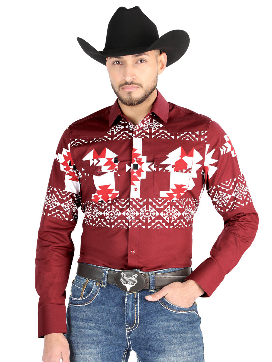 El General - Casual Long Sleeve Shirt - Burgundy 44484