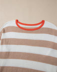 Stripe Colorblock Crewneck Drop Shoulder Sweater