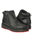 El General Men’s Black Woven Ankle Boots with Zipper 45183