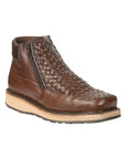 El General Men’s Brown Woven Ankle Boots with Zipper 45184