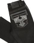 Centenario Men's Black Denim with Gray Embroidered Details 45311
