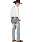 Centenario Men's Premium Denim Boot Cut Pants - Dark Blue 45530