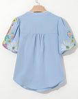 Floral Embroidered Puff Sleeve Blouse