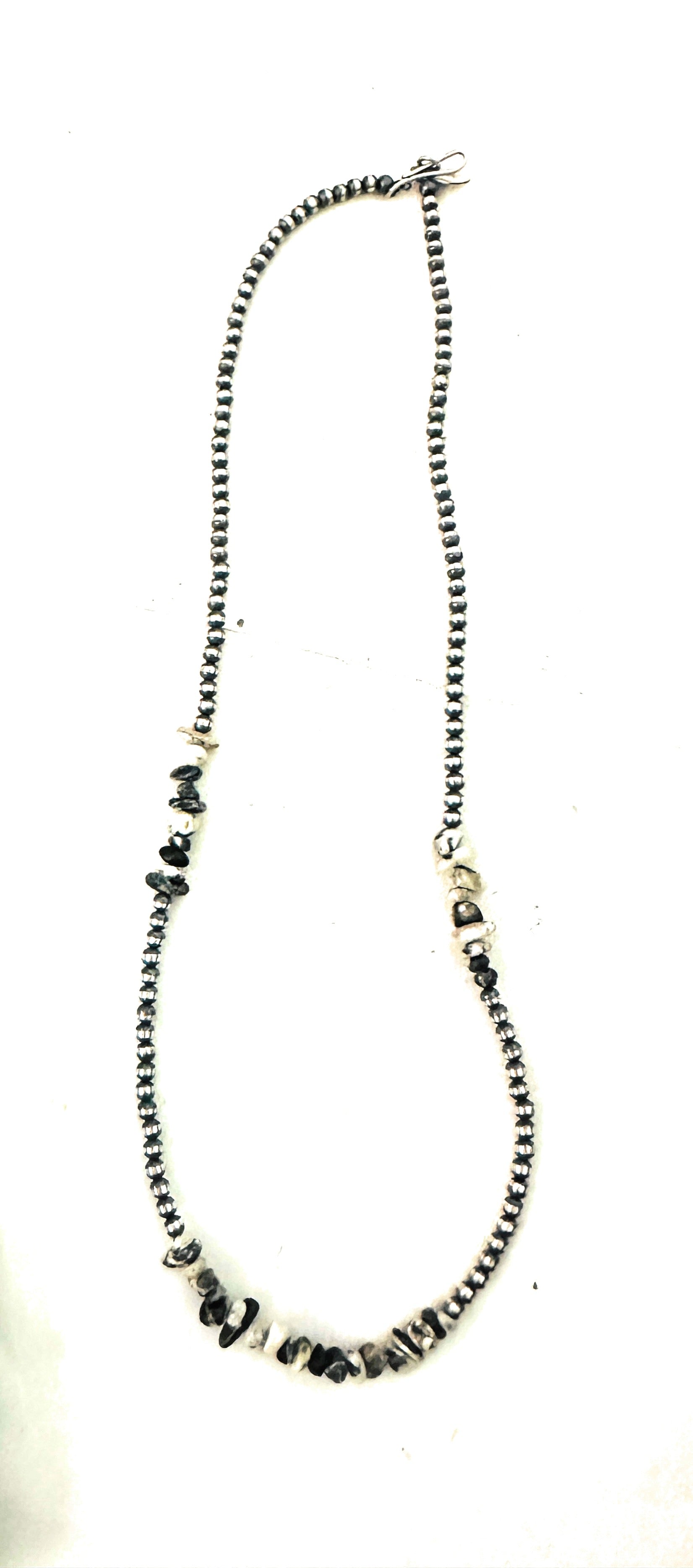 Sterling Silver Navajo Pearl & White Buffalo Beaded Necklace 18”