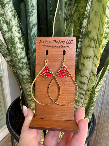 "Boho Shimmer Red Beaded Earrings | 14K Gold Plated Handmade Jewelry"