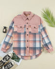 Plaid Corduroy Patchwork Pocketed Shacket