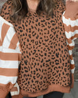 Plus Size Leopard Stripe Patchwork Side Slit Sweatshirt