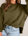 Solid Ribbed Knit Patchwork Long Sleeve Top