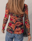 Floral Mesh Lettuce Trim Long Sleeve Top