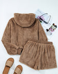 Sherpa Zip-Up Hoodie and Drawstring Shorts Set