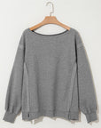 Waffle Knit Bishop Sleeve Side Split Top