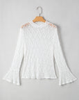 Sheer Lace Bell Sleeve Mock Neck Blouse