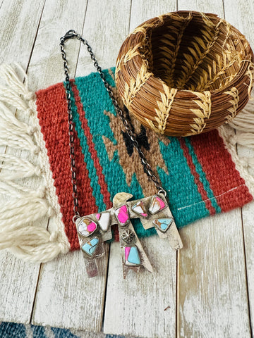 Zuni Sterling Silver & Cotton Candy Thunderbird Necklace by Jude Candelaria