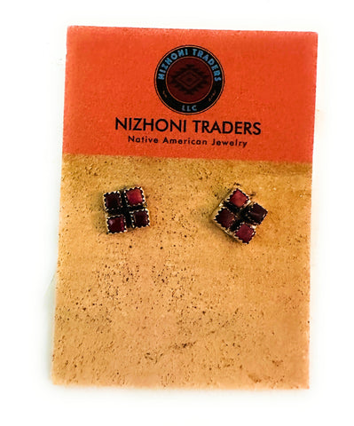 Navajo Sterling Silver & Purple Spiny Cluster Stud Earrings