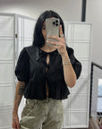 The Elma Front Tie Top in Black
