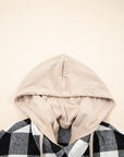 Plaid Patchwork Drawstring Hooded Shacket