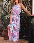 Adley Floral Sleeveless O Neck Knot Waist Maxi Dress