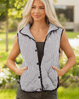 Stripe Contrast Trim Snap Button Collared Vest