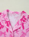 Bow Shirt and Shorts Pajamas Set