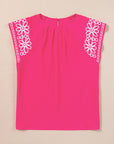 Pus Size Floral Embroidered Pleated Blouse