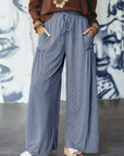 Solid Frilled Leg Drawstring Elastic Waist Pants