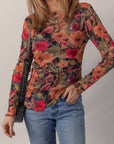 Floral Mesh Lettuce Trim Long Sleeve Top