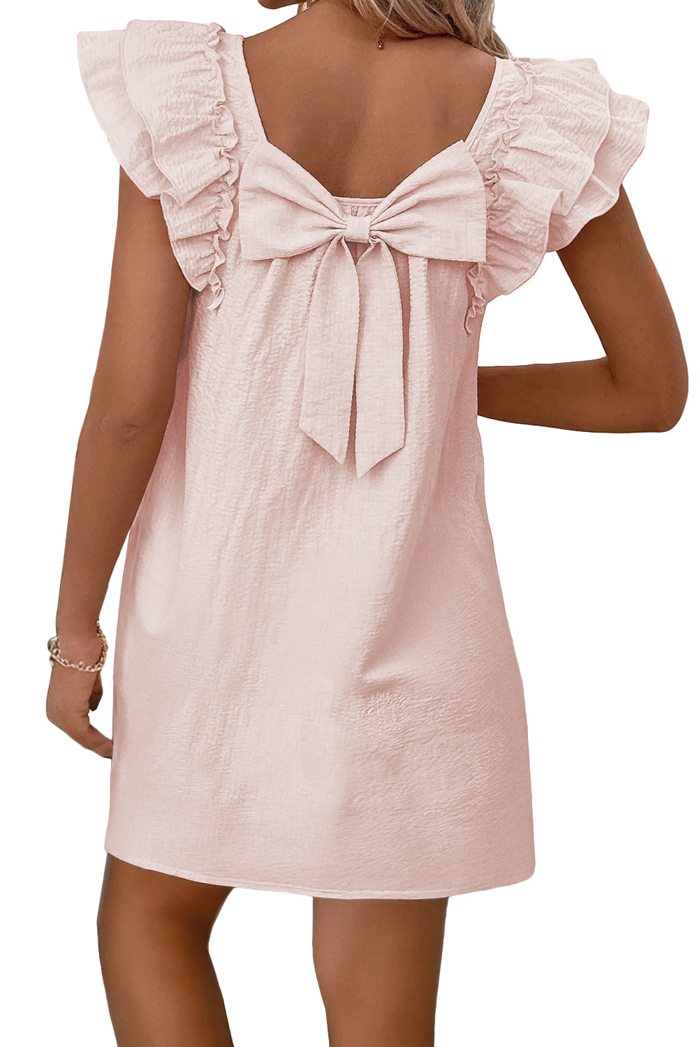 Bow Back Flutter Sleeve Mini Dress