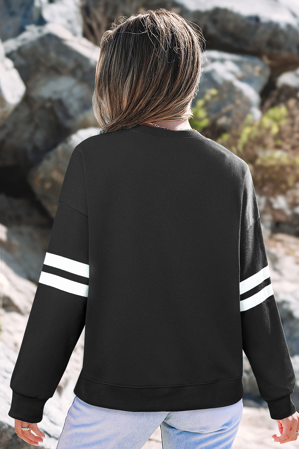 Varsity Stripe Drop Shoulder Sweatshirt