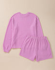 Corded Knit Long Sleeve Top and Shorts Set