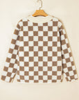 Checker Sherpa Button Front Chunky Jacket