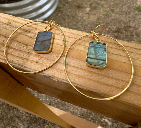 Elevate Your Style: Handmade Labradorite Golden Hoop Earrings