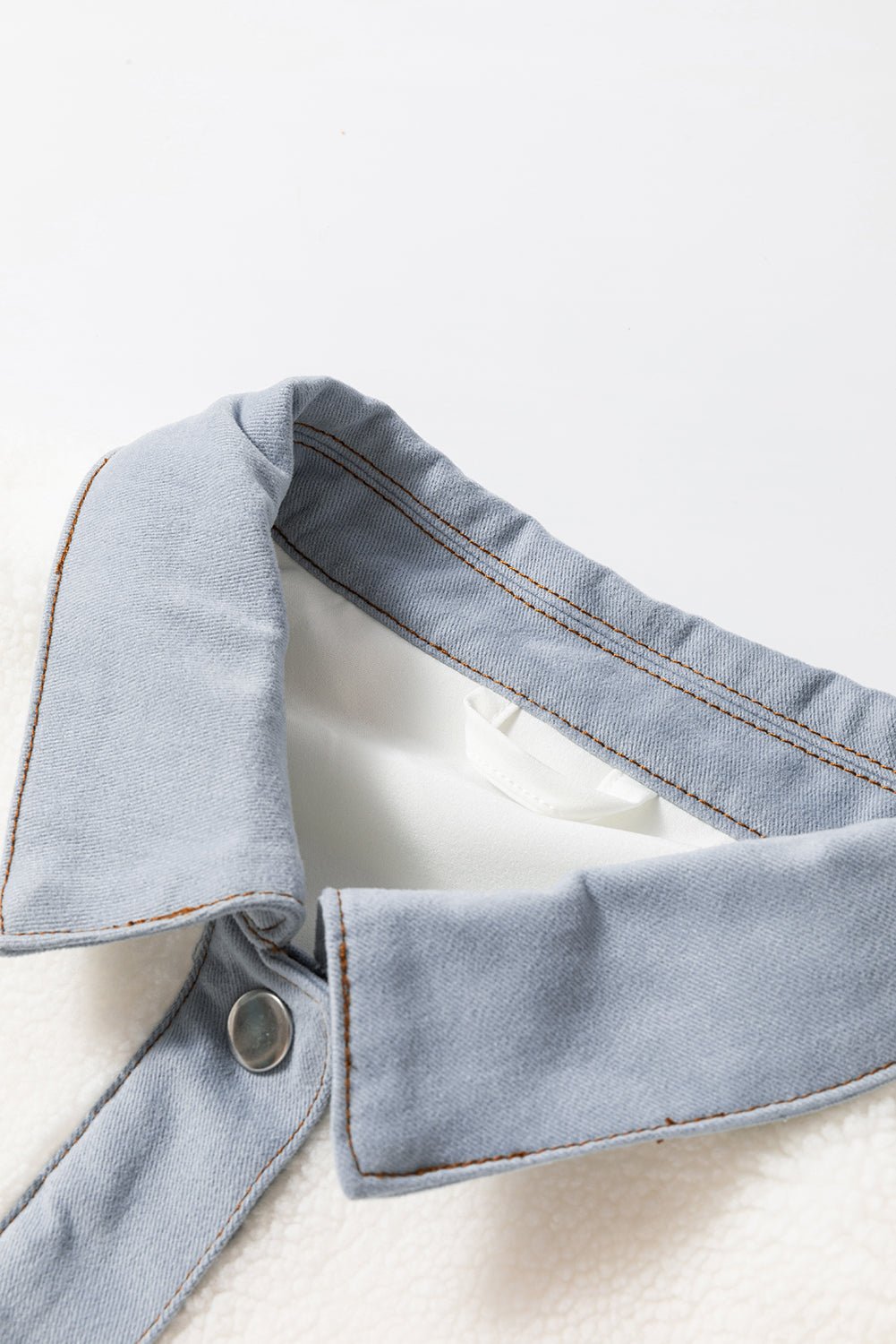 Solid Contrast Trim Buttoned Sherpa Jacket