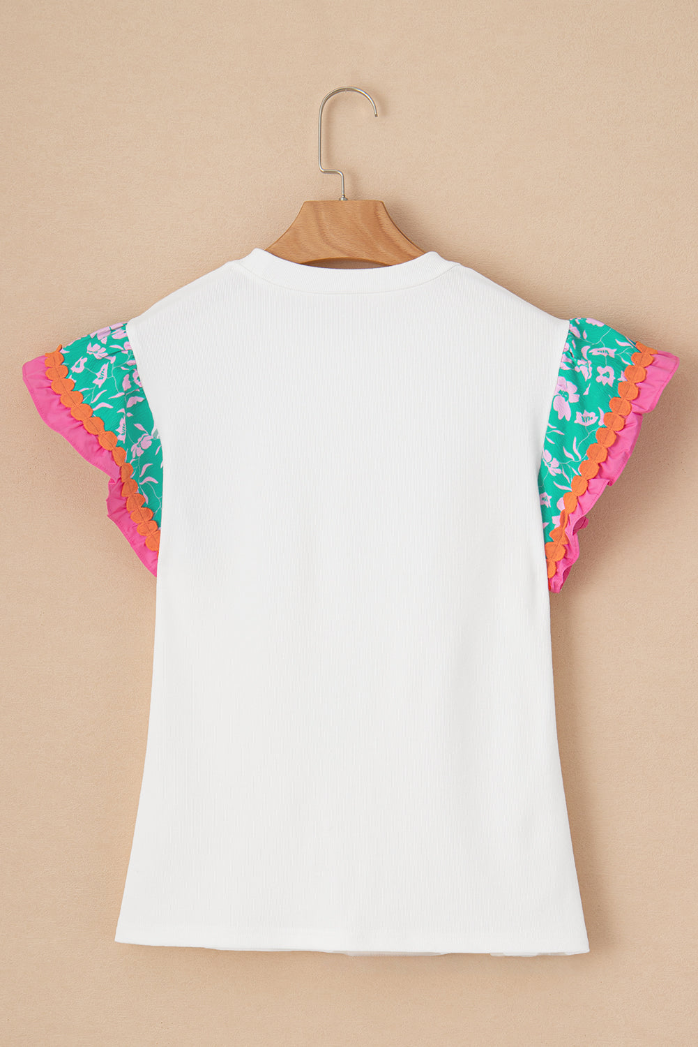 Floral Ric-Rac Contrast Short Sleeve Top