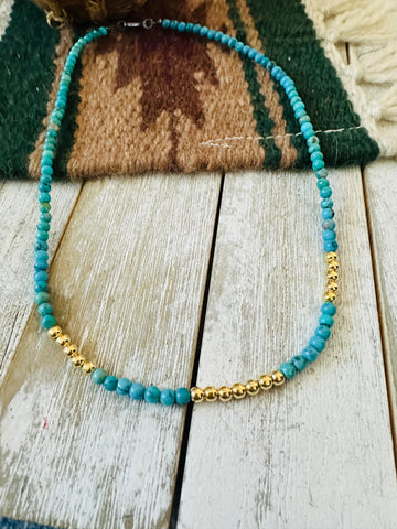 Navajo Turquoise & Gold Beaded 18” Necklace