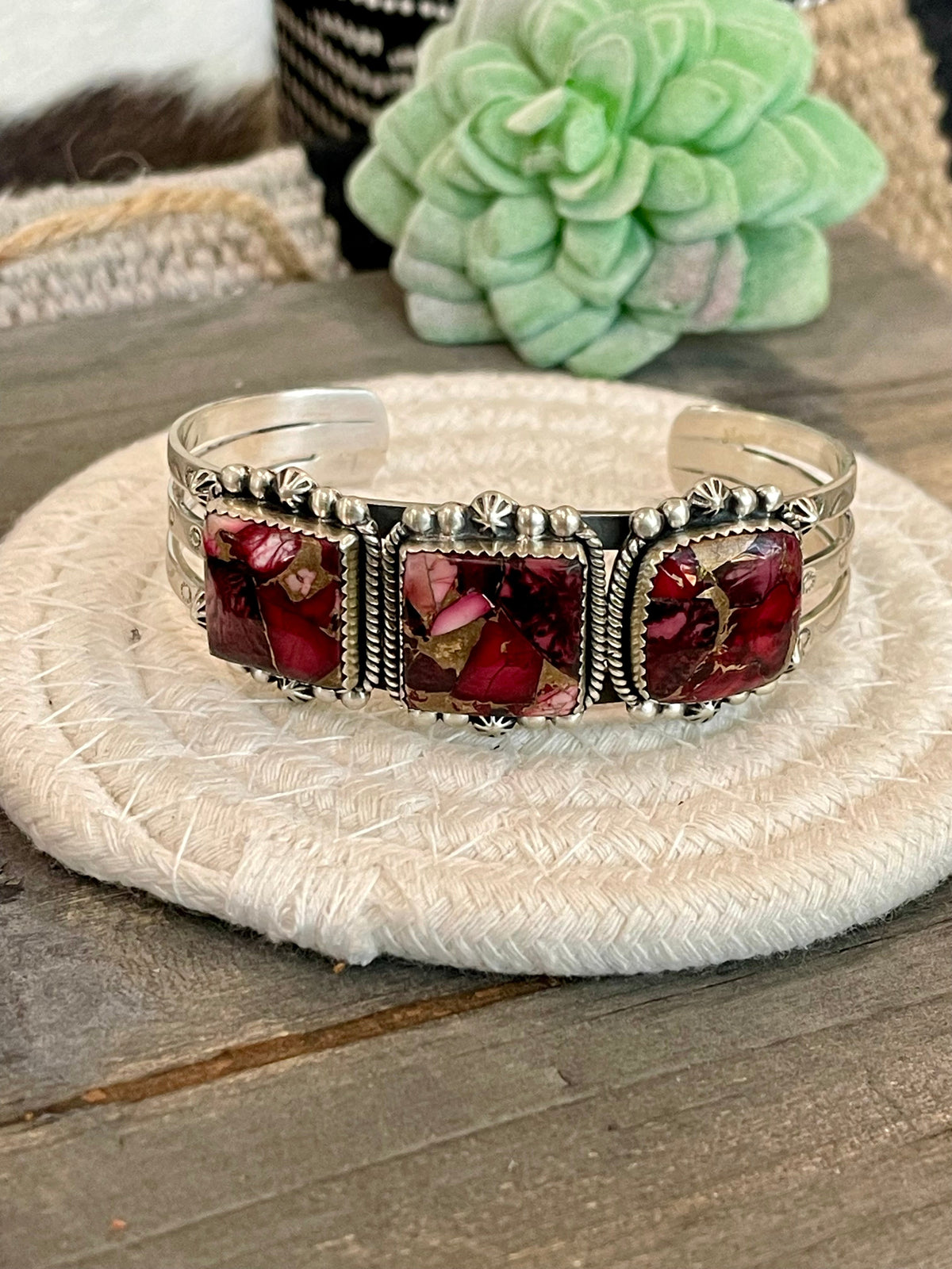 Handmade Sterling Silver & Dahlia Rose Cuff Bracelet