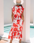 Scarlett Floral Trimmed V Neck Ruffle Sleeve Long Dress