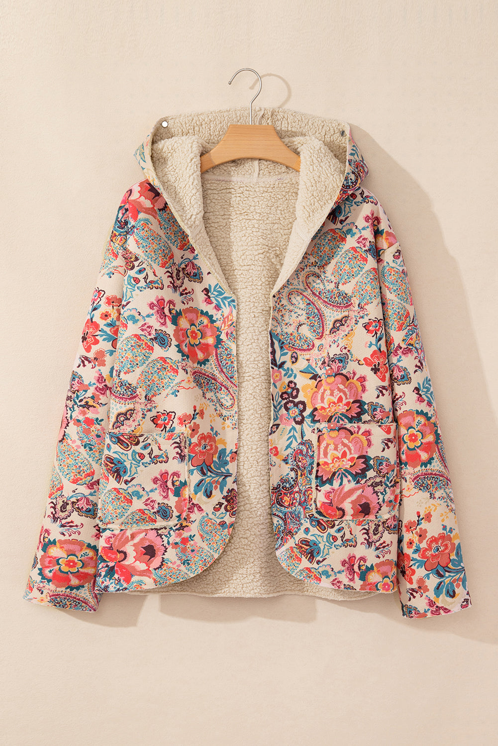 Floral Sherpa Lined Hooded Jacket