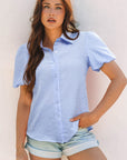 Gingham Puff Sleeve Buttoned Shirt